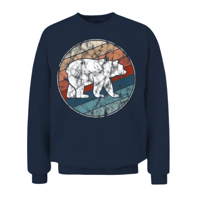 Bear in Retro Style Unisex Sweatshirt - Navy