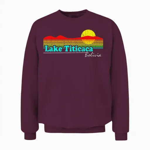 Funny Retro Lake Titicaca Unisex Sweatshirt in Maroon