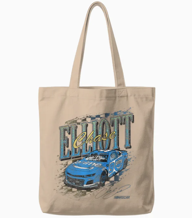 Hendrick's Motorsports Nascar Chase Elliott Retro Poster T-Shirt, Black, S Tote Bags in Natural