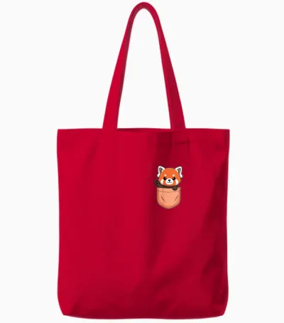 Cute Red Panda in a Pocket Kawaii Animal Lover Tote Bags - Red