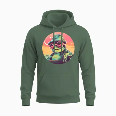 Style Frog Lovers Retro Unisex Hoodie - Military Green