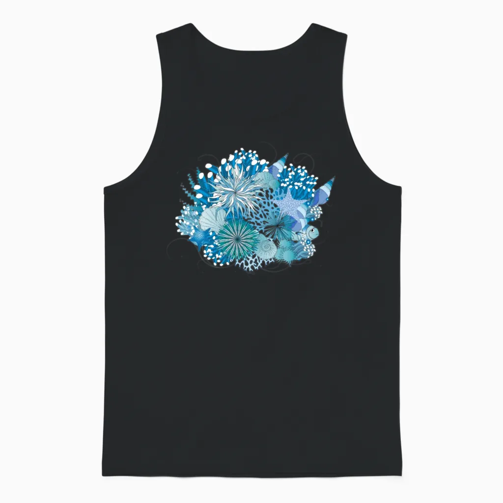 Coral Reef with Shells, Sea Anemones and Corals Unisex Tank Top in Black