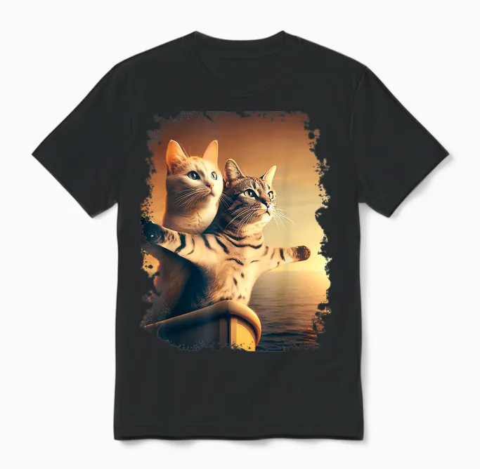 Titanic Meme Kids Girls Funny Cat Titanic T-Shirt, Black, S Unisex T-Shirt in Black