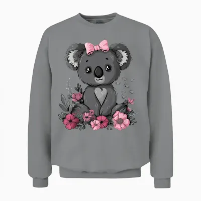 Koala Kawaii Koala Bear Pink Bow Flowers Girls Unisex Sweatshirt - Sport Grey