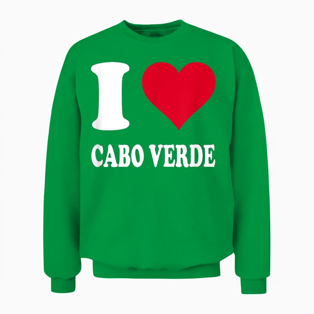 Red Heart I Love Cabo Verde T-Shirt, Black, S Unisex Sweatshirt in Irish Green