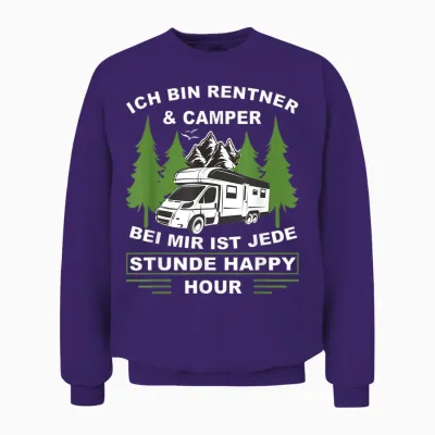 T-Shirt with German Text "ich Bin Rentner Und Camper Camping" [german, Black Unisex Sweatshirt - Purple