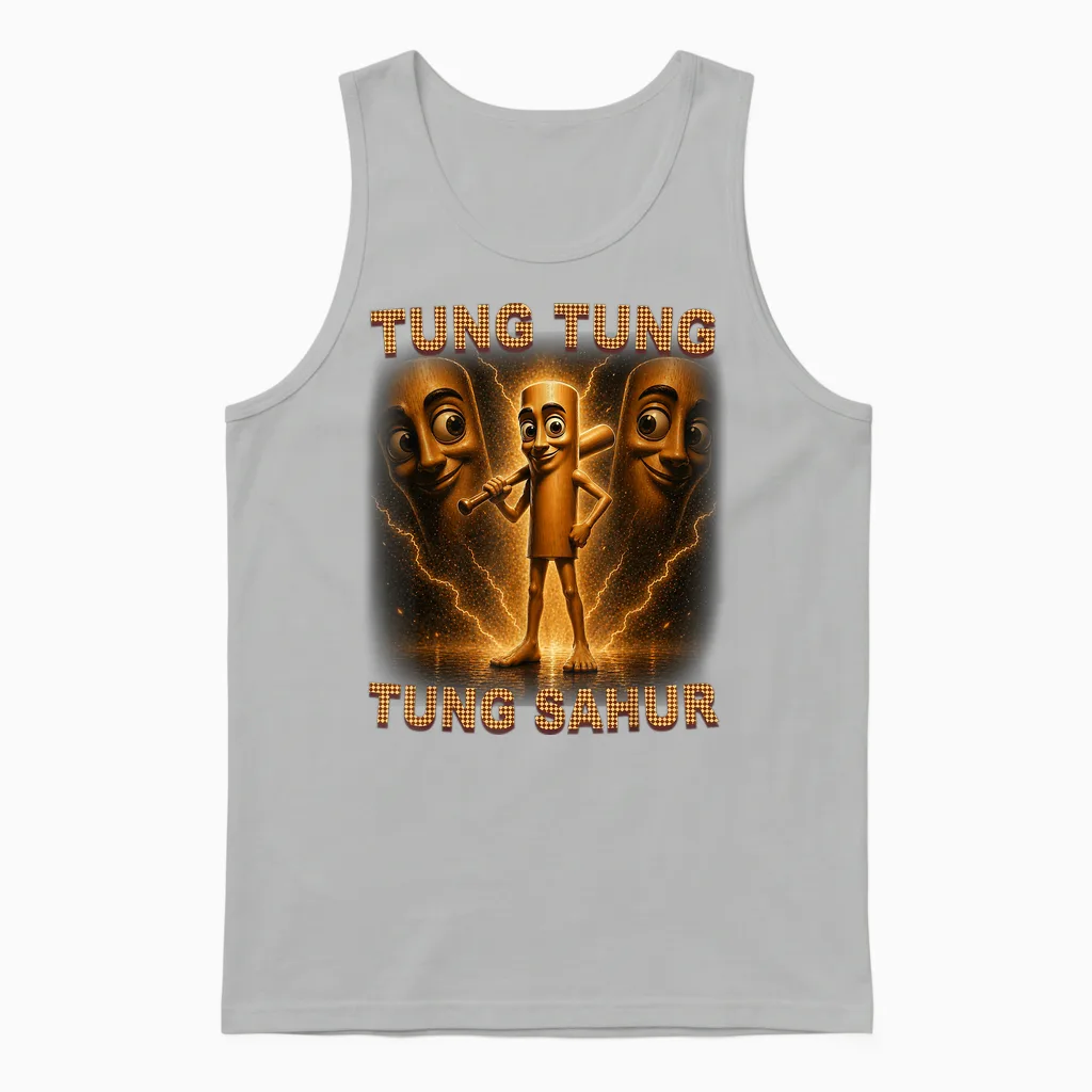 Tung Tung Tung Sahur Is Calling Italian Brainrot Meme Kid Unisex Tank Top in Ash