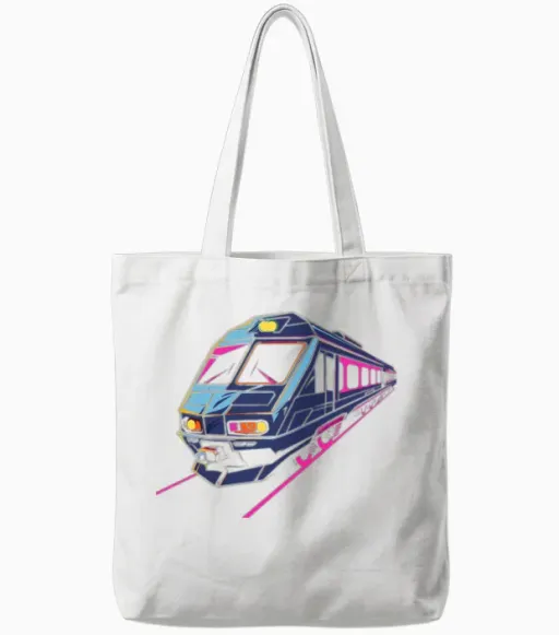 Train Retro Tote Bags - White