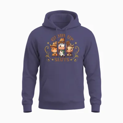 Giddy Up Sluts Funny Western Cowgirl Ranch Rodeo C Unisex Hoodie - Heather Sport Dark Navy