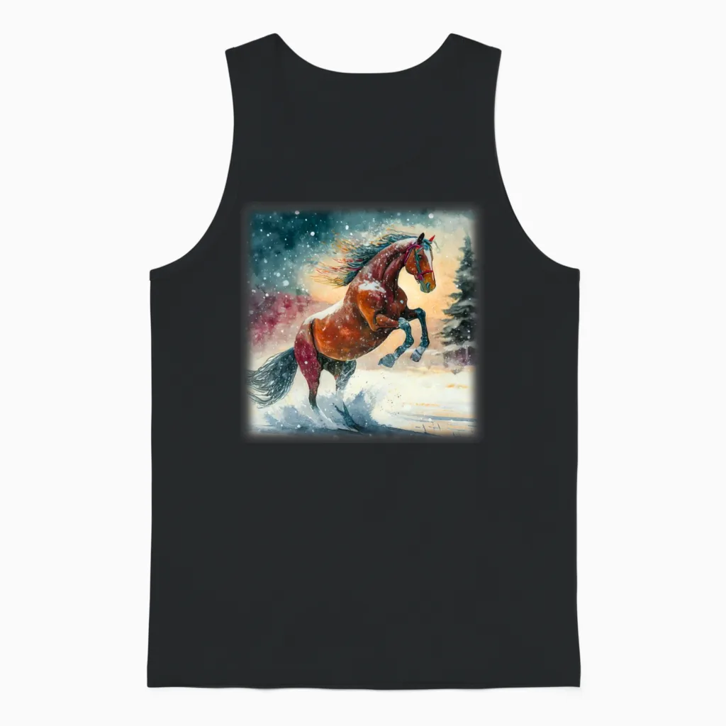Horse in Snow Lovers Gift Unisex Tank Top in Black
