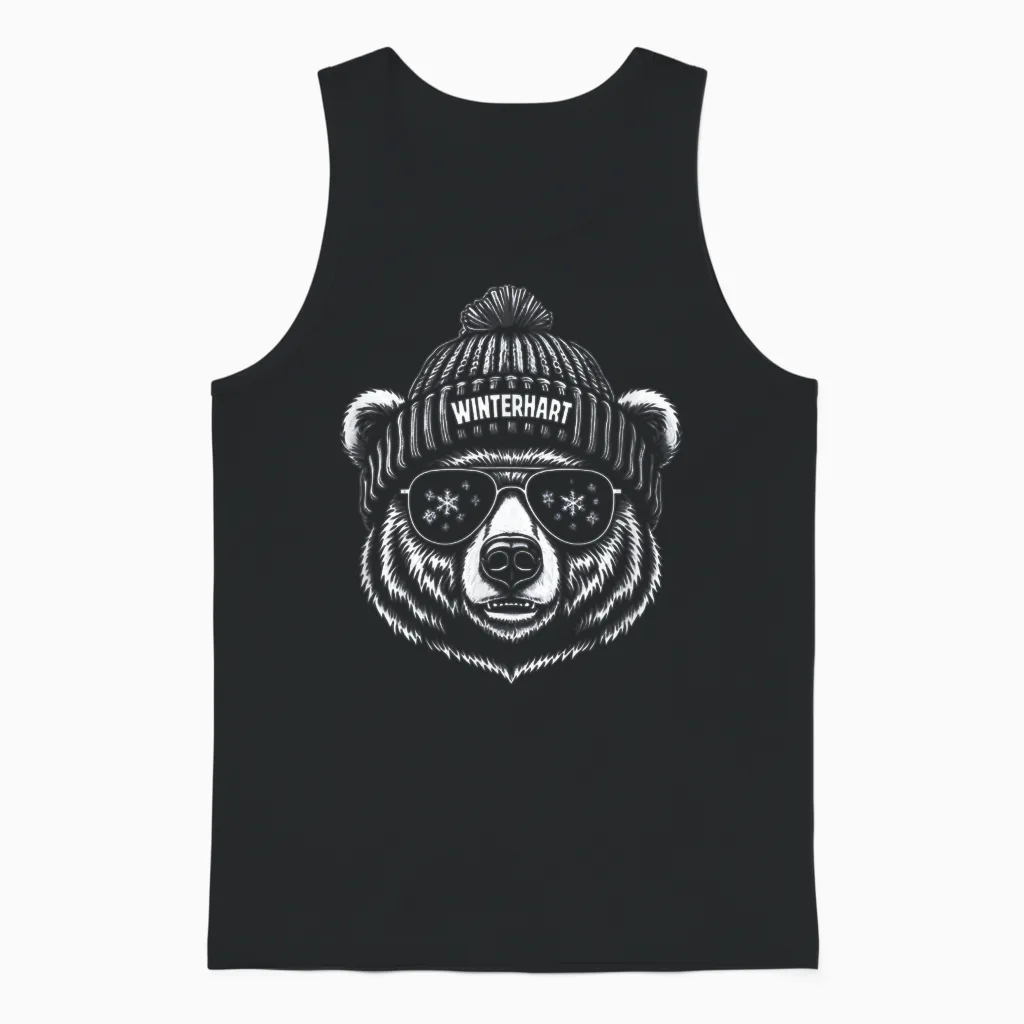 Hardy Bear with Hat Ski Snowboard Ski Party Winter Unisex Tank Top in Black
