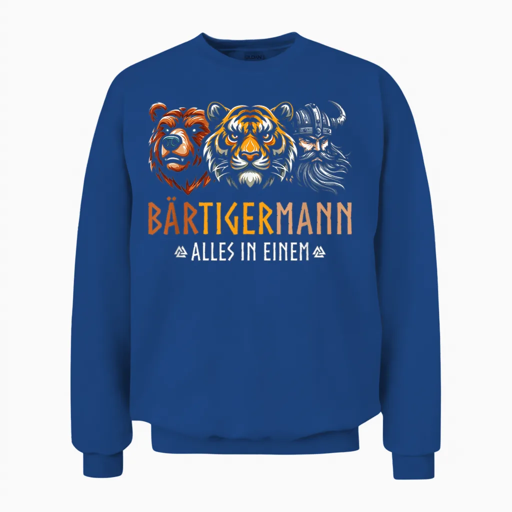 Bärtigermann Alles in Ein Bear Tiger Man Viking T-Shirt, Black Unisex Sweatshirt in Royal