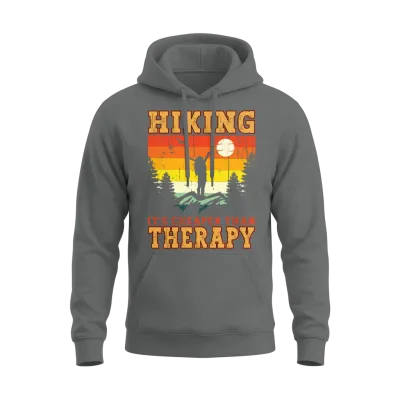 Hiking It's Cheaper Than Therapy Funny Hiker Hike Unisex Hoodie - Graphite Heather