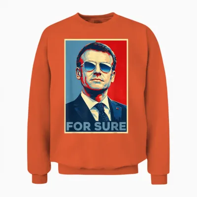 Macron for Sure Aviator Glasses Parody Pop Art Meme Unisex Sweatshirt - Orange