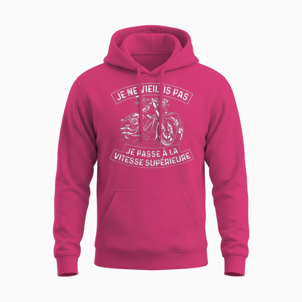 Je Ne Vieillis Pas - Biker Motorcycle Motorcycling T-Shirt, Black, S Unisex Hoodie in Heliconia