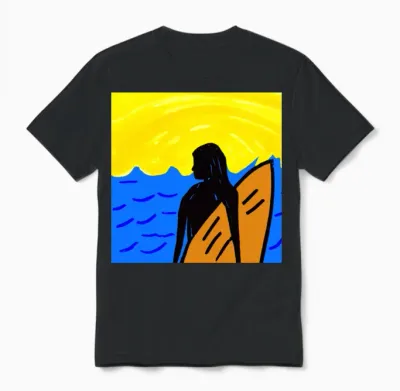 Female Surfer Girl in the Bright Sunshine Unisex T-Shirt - Black