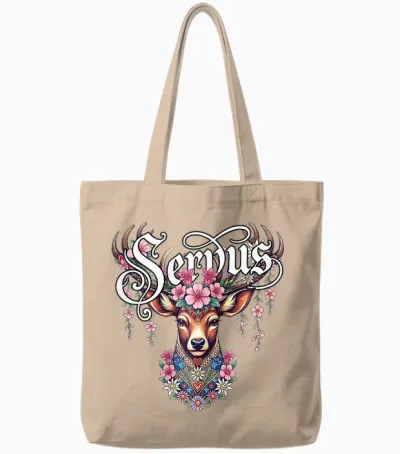 Trachtenshirt Damen Trachten T-Shirt Bayrisch Dirndl Servus Tote Bags - Natural