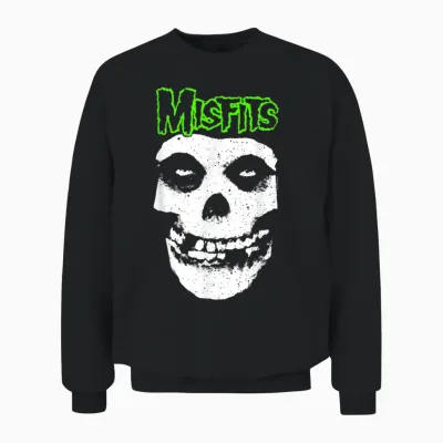 Misfits Green Skull Logo T-Shirt, Black Unisex Sweatshirt - Black