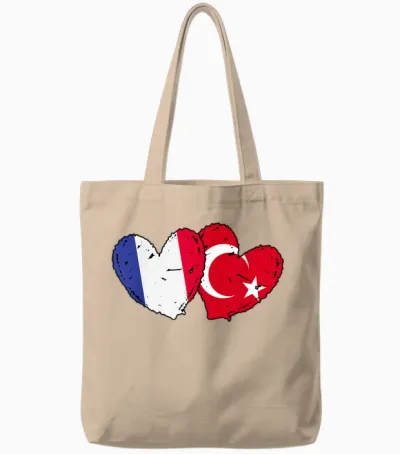 Flag of France Turkey Heart Türkiye French Turkish Friendship Tote Bags - Natural