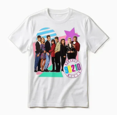 Beverly Hills 90210 Retro T-Shirt Für Erwachsene - Unisex - Multicolored - S - Klein - Eu - Rundhals-Ausschnitt - Halbarm - Klassische Passform - Imported - Retro-Poster-Design Unisex T-Shirt - White