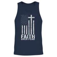 Faith Over Fear Flag Design Patriotic Christian Unisex Tank Top - Navy – 2