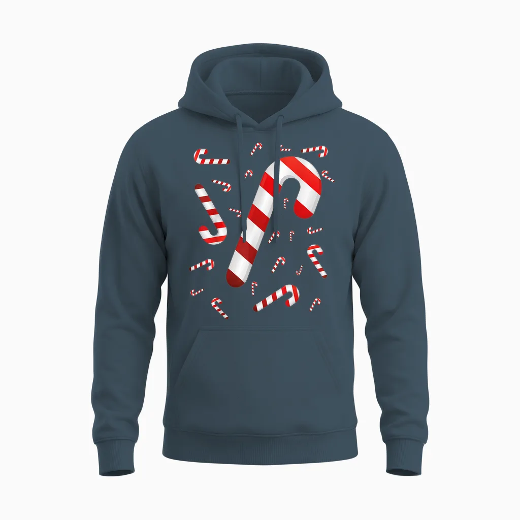 Candy Cane Merry and Bright Red and White Candy Costume Unisex Hoodie in Dark Heather