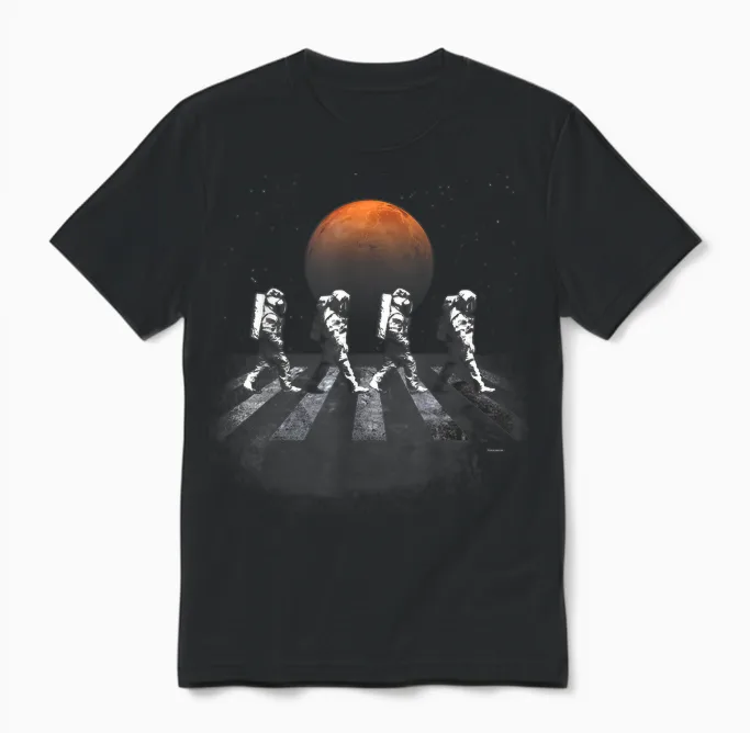 Astronauts in Walking in Space Occupy Mars Unisex T-Shirt in Black