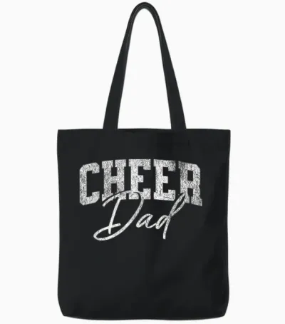 Cheer Dad Black Cheerleading T-Shirt, Black Tote Bags - Black