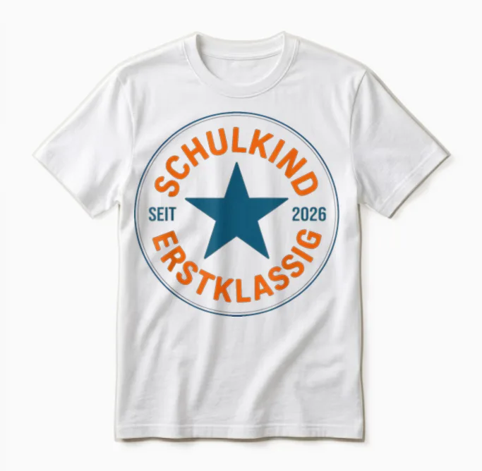 Schulkind 2026 Einschulung Stern Motiv Erstklassig Kinder Unisex T-Shirt in White