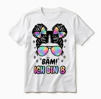 8. Geburtstag Mädchen Messy Bun Bäm! Ich Bin Acht Unisex T-Shirt - White