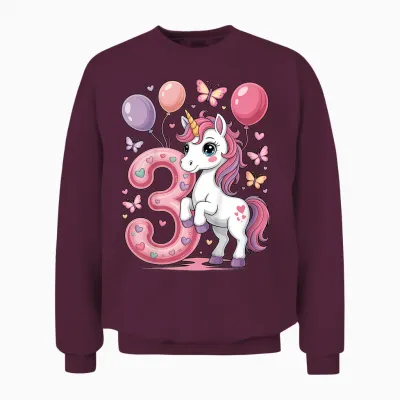Unicorn 3rd Birthday Girl 3 Years Old Horses I Am 3 Unisex Sweatshirt - Maroon