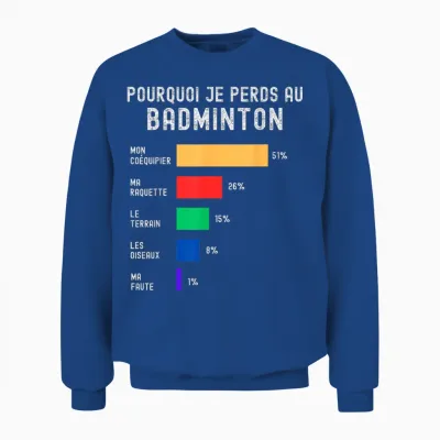 Maillot Badminton Je Peux Pas J'ai Badminton Gift Idea Bad T-Shirt, Black, S Unisex Sweatshirt - Royal