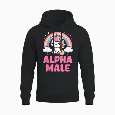 Funny Ironie Men's Outfit Cute Unicorn Alpha Male Unisex Hoodie - Black