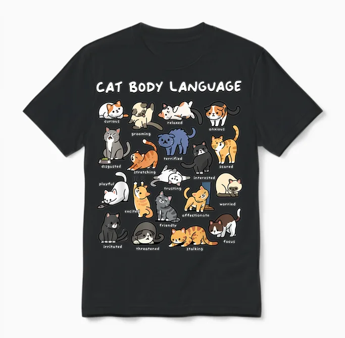Cat Body Language Cute Cat Lover Kawaii Unisex T-Shirt in Black