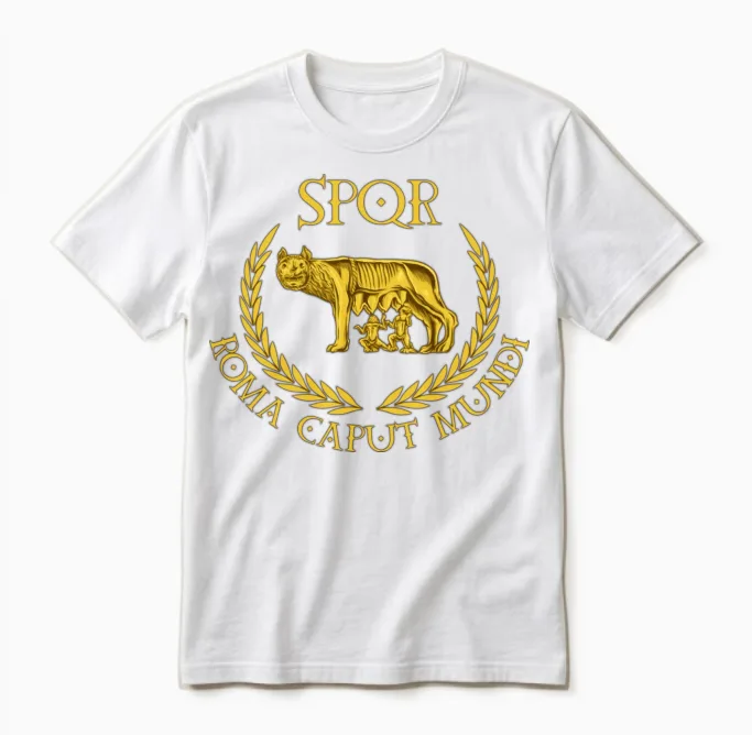 Spqr Roma Caput Mundi Capitoline Wolf Unisex T-Shirt in White