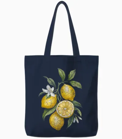 Citrus Vibes Vintage Lemon Tote Bags - Navy