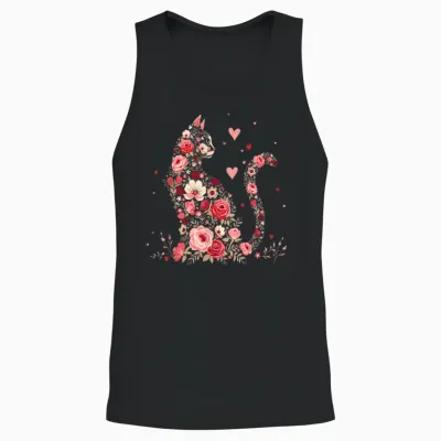 Cute Flower Cat for Cat Owner and Valentine's Day Unisex Tank Top - Black