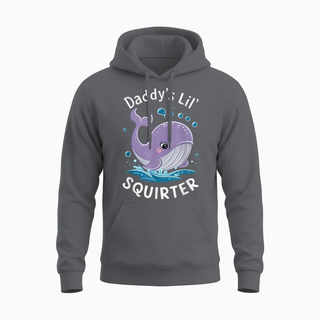Daddy's Lil' Squirter Humour Sarcastic Whale Marine Love T-Shirt, Black Unisex Hoodie in Charcoal