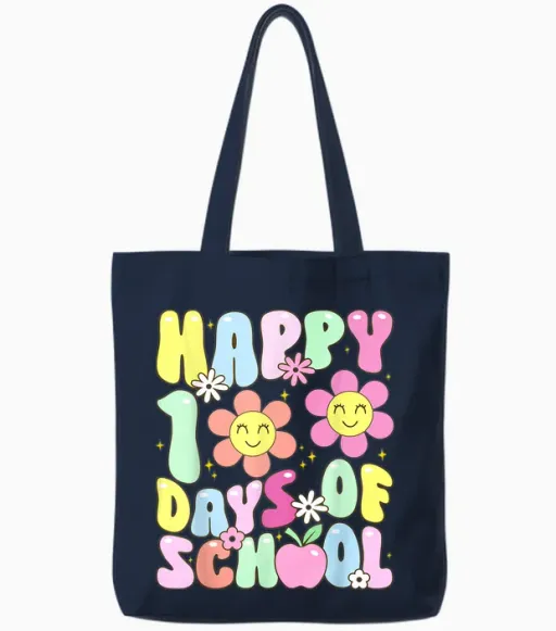 100th Day of School Kids Boys Girls Groovy 100 Days Tote Bags in Navy