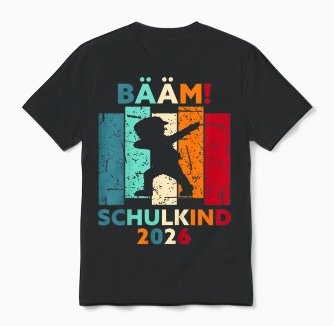 Children's Bääm! Schulkind 2026 First Day of School T-Shirt, Black Unisex T-Shirt in Black