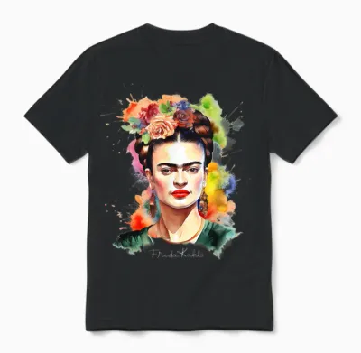 Frida Kahlo - Damen T-Shirt Schwarz V-Ausschnitt Kurzarm Small Eu 16.5 Unisex T-Shirt - Black