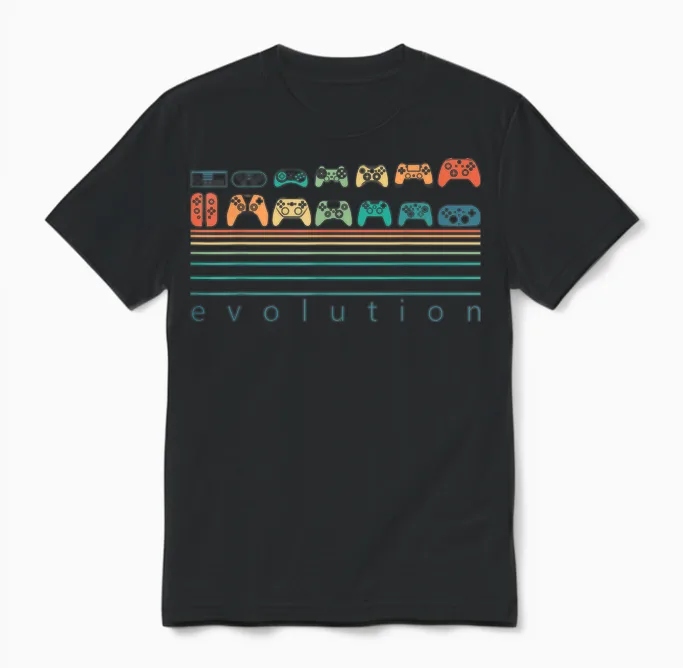 Video Game Controller Evolution 80s 90s Retro Gaming Gamer Unisex T-Shirt in Black