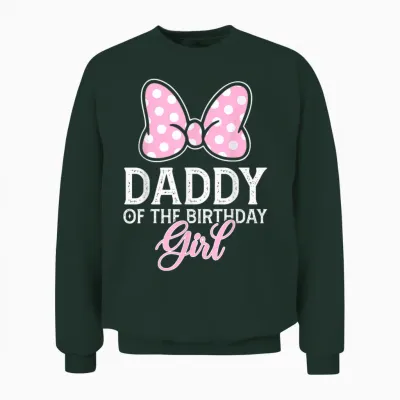 Daddy of the Birthday Girl Cute Pink Bow Family Matching Unisex Sweatshirt - Forest