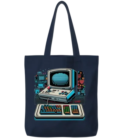 Retro Computer Gaming Tote Bags - Navy
