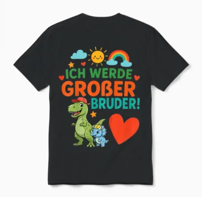 Children's Funny "ich Werde Großer Bruder 2026" Dinosaur Dinosaur Children's Unisex T-Shirt - Black