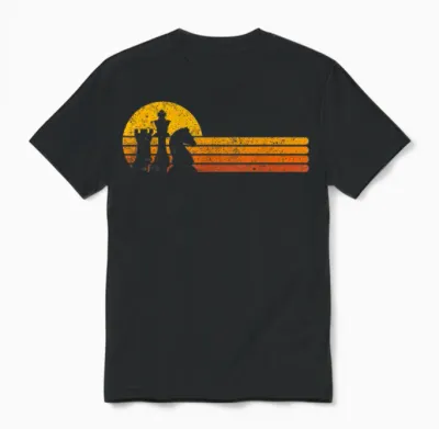 Vintage Chess Player Retro Sunset Design Chess Pieces Unisex T-Shirt - Black