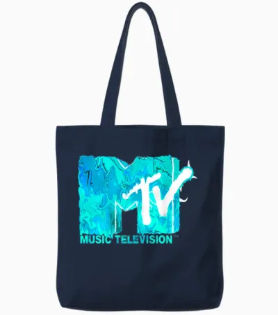 Mademark X Mtv - the Official Mtv Logo in Green Blue Liquid Flow Style Tote Bags - Navy