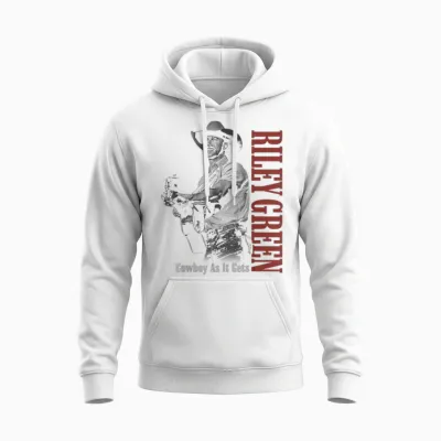 Riley Green Cowboy Guitar Unisex Hoodie - White