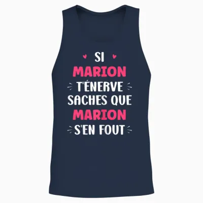 Name Si Marion T'énerve Humour First Name Marion T-Shirt, Black, Female X-Small Unisex Tank Top - Navy
