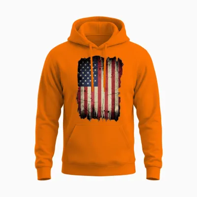 Drapeau Américain 4 Juillet Patriotique Rouge, Blanc, Bleu Unisex Hoodie - Safety Orange
